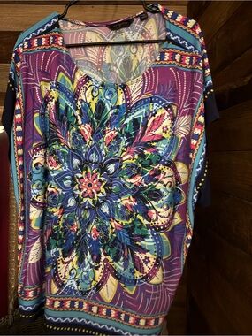 Vibrant Mandala Print Tunic Top in Purple & Blue